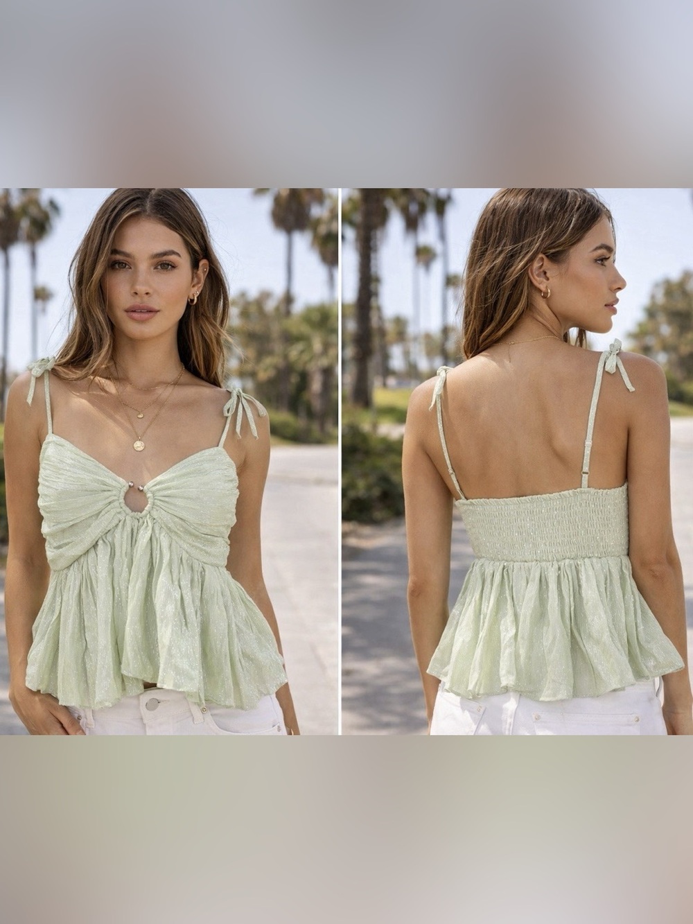 Parker Mint Green Strapless Tie-Shoulder Peplum Top